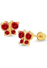 attractive gold red cubic zirconia butterfly baby birthstone earrings